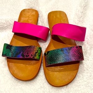 Hot pink and snake skin sandals